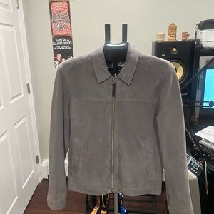 Reiss Light Grey/Blue Suede Trucker Jacket